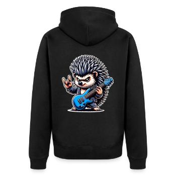 Igel Rock and Roll Gitarrist - Unisex Premium Bio Zip Hoodie - Schwarz - Hinten - Nico (187cm)