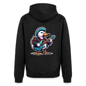 Ente Rock and Roll Gitarrist - Unisex Premium Bio Zip Hoodie - Schwarz - Hinten - Nico (187cm)