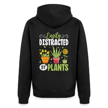 Easily Distracted By Plants - Unisex Premium Organic Zip Hoodie - black - Back - Nico (187cm)