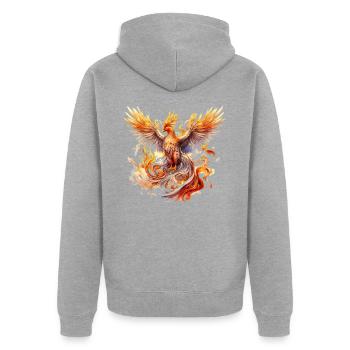 Phénix Phénix Feu Flammes Oiseau Mythologie - Veste à capuche bio Premium Unisexe - gris chiné - Dos - Nico (187cm)