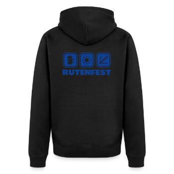 Rutenfest Ravensburg Bier Sonne Armbrust - Unisex Premium Bio Zip Hoodie - Schwarz - Hinten - Nico (187cm)
