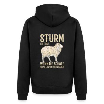 Strom Ist Erst, Wenn Die Schafe Keine Locken Mehr - Unisex Premium Bio Zip Hoodie - Schwarz - Hinten - Nico (187cm)