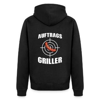 Auftrags Griller Design für alle Profi Griller - Unisex Premium Bio Zip Hoodie - Schwarz - Hinten - Nico (187cm)