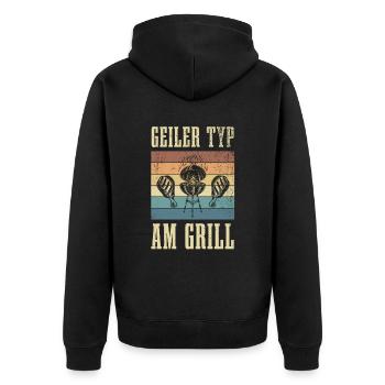 Geiler Typ am Grill Design für alle Profi Griller - Unisex Premium Bio Zip Hoodie - Schwarz - Hinten - Nico (187cm)