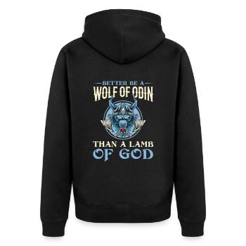 Better a wolf of Odin than a lamp of God - Unisex Premium Organic Zip Hoodie - black - Back - Nico (187cm)