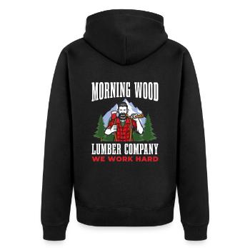 Morning Wood Lumber Company, nous travaillons dur pour - Veste à capuche bio Premium Unisexe - noir - Dos - Nico (187cm)
