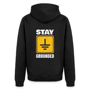 Bleiben Sie Geerdeter Lustiger Elektriker-entwurf - Unisex Premium Bio Zip Hoodie - Schwarz - Hinten - Nico (187cm)