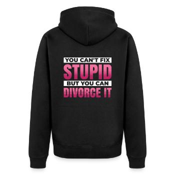 Du Kannst Dummheit Nicht Reparieren, Aber Du - Unisex Premium Bio Zip Hoodie - Schwarz - Hinten - Nico (187cm)