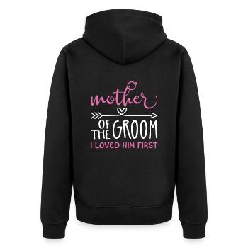 Mutter Des Bräutigams Ich Liebte Ihn Zuerst - Unisex Premium Bio Zip Hoodie - Schwarz - Hinten - Nico (187cm)