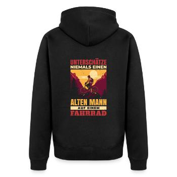 Unterschätze niemals einen alten Mann auf einem - Unisex Premium Bio Zip Hoodie - Schwarz - Hinten - Nico (187cm)