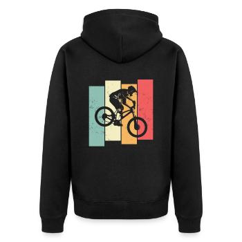 Retro Look MTB Design für Fahrrad Liebhaber - Unisex Premium Bio Zip Hoodie - Schwarz - Hinten - Nico (187cm)