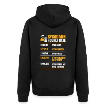 Taux horaire Sysadmin pour tous - Veste à capuche bio Premium Unisexe - noir - Dos - Nico (187cm)