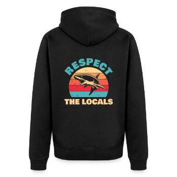 Respektieren Sie Die Einheimischen Für Alle - Unisex Premium Bio Zip Hoodie - Schwarz - Hinten - Nico (187cm)
