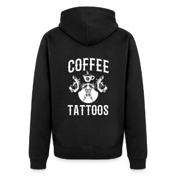 Kaffee-tattoos Für Tattoo-fans - Unisex Premium Bio Zip Hoodie - Schwarz - Hinten - Nico (187cm)