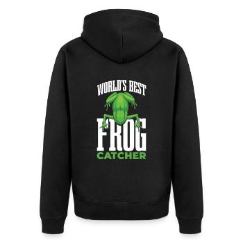 Der Weltbeste Froschfänger - Unisex Premium Bio Zip Hoodie - Schwarz - Hinten - Nico (187cm)