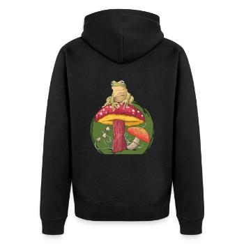 Pilzjagd-frosch-design Für Frosch-liebhaber - Unisex Premium Bio Zip Hoodie - Schwarz - Hinten - Nico (187cm)