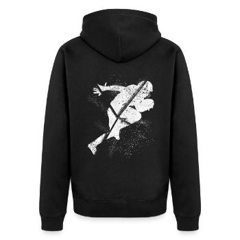 American Football Spieler Grunge Splash USA Sport - Unisex Premium Bio Zip Hoodie - Schwarz - Hinten - Nico (187cm)