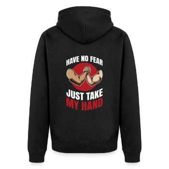 Do not be afraid, take my hand - Unisex Premium Organic Zip Hoodie - black - Back - Nico (187cm)