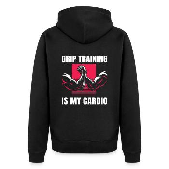 Grip training is my cardio - Unisex Premium Organic Zip Hoodie - black - Back - Nico (187cm)