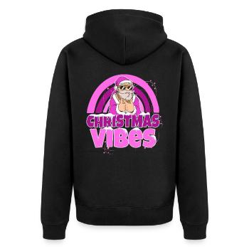 Pink Christmas Vibes mit Pink Santa - Unisex Premium Bio Zip Hoodie - Schwarz - Hinten - Nico (187cm)