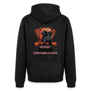 Ohne Boxer ist alles doof - Unisex Premium Bio Zip Hoodie - Schwarz - Hinten - Nico (187cm)