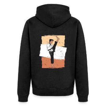 Lustige Retro Karate Kampf Sport Design Geschenk - Unisex Premium Bio Zip Hoodie - Schwarz - Hinten - Nico (187cm)