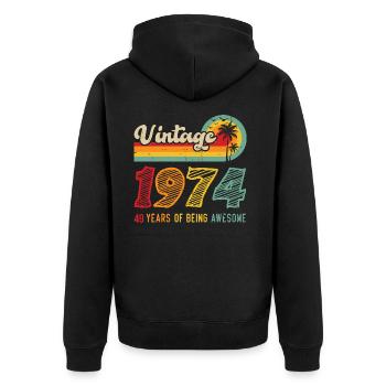 Vintage 1974, Cadeau D'anniversaire 49 Ans - Veste à capuche bio Premium Unisexe - noir - Dos - Nico (187cm)