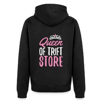 Queen of Trift Store for thrifting fans - Unisex Premium Organic Zip Hoodie - black - Back - Nico (187cm)