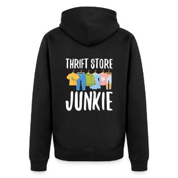Second-hand shop fan - Unisex Premium Organic Zip Hoodie - black - Back - Nico (187cm)
