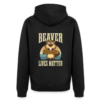 Biber Isst Materie - Unisex Premium Bio Zip Hoodie - Schwarz - Hinten - Nico (187cm)