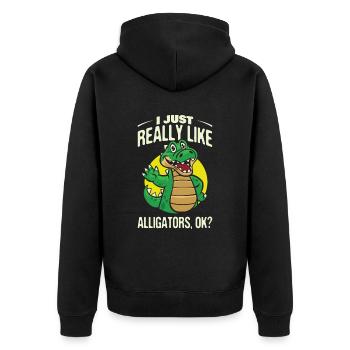 Ich Mag Alligatoren Einfach Sehr, Okay? - Unisex Premium Bio Zip Hoodie - Schwarz - Hinten - Nico (187cm)