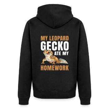 My leopard gecko has eaten my homework - Unisex Premium Organic Zip Hoodie - black - Back - Nico (187cm)
