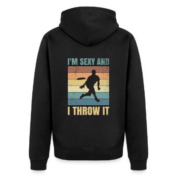 Je suis sexy et je le lance pour les fans de frisbee - Veste à capuche bio Premium Unisexe - noir - Dos - Nico (187cm)