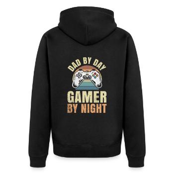 Vater Bei Tag Gamer Bei Nacht - Unisex Premium Bio Zip Hoodie - Schwarz - Hinten - Nico (187cm)