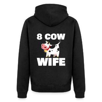 8 Kuh-frau Für Kult-fan - Unisex Premium Bio Zip Hoodie - Schwarz - Hinten - Nico (187cm)