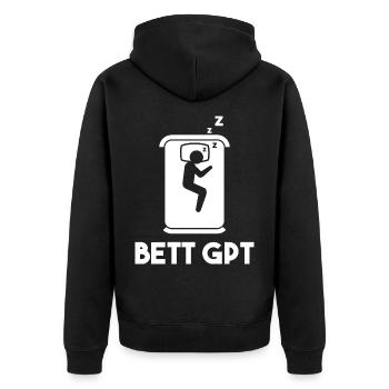 Bett GPT KI schlafen Geschenk - Unisex Premium Bio Zip Hoodie - Schwarz - Hinten - Nico (187cm)