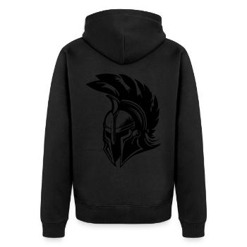 Spartaner Helm Gladiator Symbol - Unisex Premium Bio Zip Hoodie - Schwarz - Hinten - Nico (187cm)