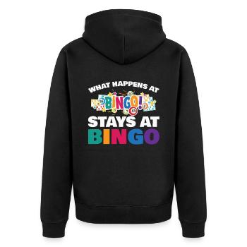 Was Passiert Bingo Bleibt Bei Bingo Für Alle Bingo - Unisex Premium Bio Zip Hoodie - Schwarz - Hinten - Nico (187cm)