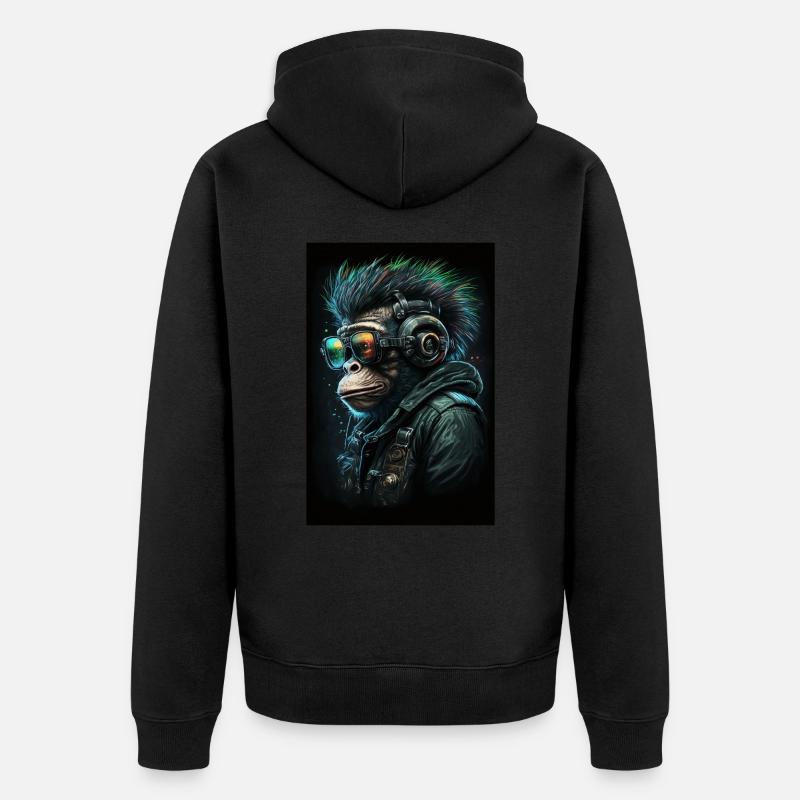 Punk Monkey mit Kopfhörern - Unisex Premium Bio Zip Hoodie - Schwarz