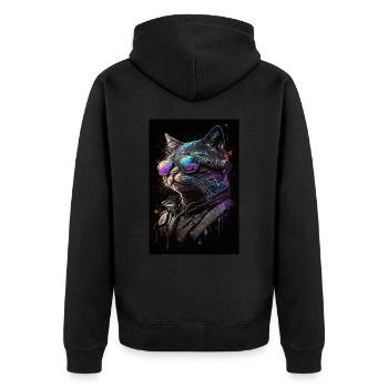 Cool Biker Cat - Unisex Premium Organic Zip Hoodie - black - Back - Nico (187cm)