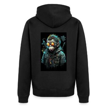 Punk Affe mit Sonnenbrille - Unisex Premium Bio Zip Hoodie - Schwarz - Hinten - Nico (187cm)