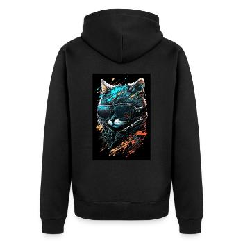 Coole Punk Katze - Unisex Premium Bio Zip Hoodie - Schwarz - Hinten - Nico (187cm)