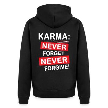 KARMA never forget never forgive - Unisex Premium Organic Zip Hoodie - black - Back - Nico (187cm)