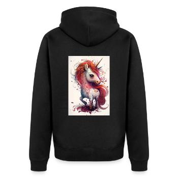Entzückendes Einhorn mit langen roten Haaren - Unisex Premium Bio Zip Hoodie - Schwarz - Hinten - Nico (187cm)