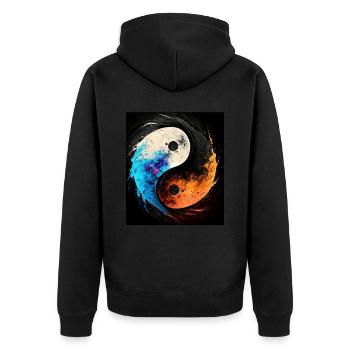 Abstraktes Yin- und Yang-Symbol - Unisex Premium Bio Zip Hoodie - Schwarz - Hinten - Nico (187cm)