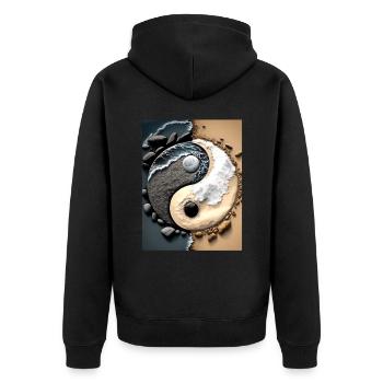 Yin und Yang Symbol am Strand - Unisex Premium Bio Zip Hoodie - Schwarz - Hinten - Nico (187cm)