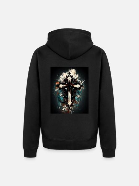 Croix chrétienne abstraite - Veste à capuche bio Premium Unisexe - noir