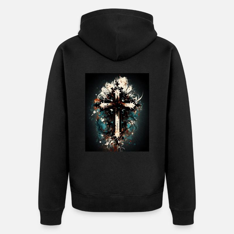 Croix chrétienne abstraite - Veste à capuche bio Premium Unisexe - noir
