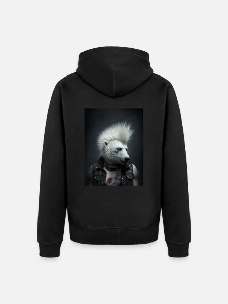 Cooler Punk Eisbär - Unisex Premium Bio Zip Hoodie - Schwarz
