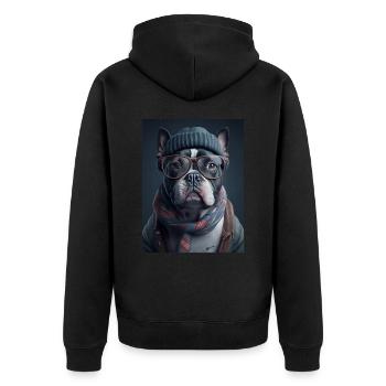 Cooler Hipster-Hund - Unisex Premium Bio Zip Hoodie - Schwarz - Hinten - Nico (187cm)